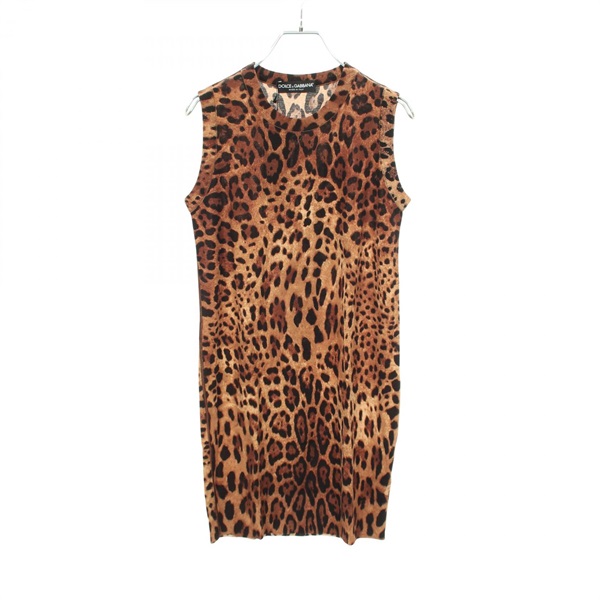 DOLCE & GABBANA Leopard Print Sleeveless knit wool Brown #38 Used Women