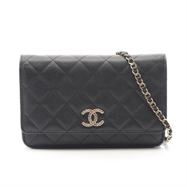 CHANEL Matelasse Shoulder Crossbody Bag leather Grained calfskin Black GHW Used