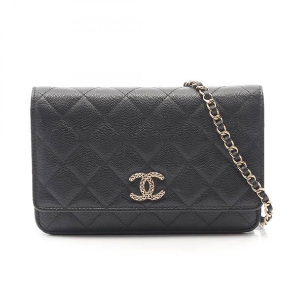 CHANEL Matelasse Shoulder Crossbody Bag leather Grained calfskin Black GHW Used