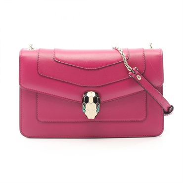 BVLGARI Serpenti Forever Chain Shoulder Crossbody Bag leather Pink Used Women