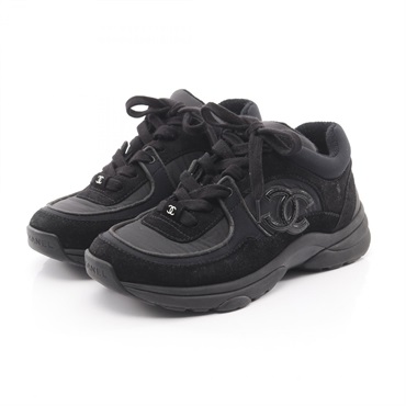 CHANEL COCO Mark sneakers shoes #34 G34360 Suede Fabric Black Used Women