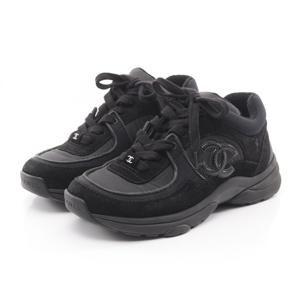 CHANEL COCO Mark sneakers shoes #34 G34360 Suede Fabric Black Used Women