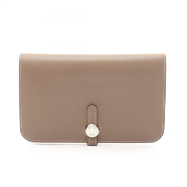 HERMES Dogon GM Bifold long Wallet Purse Swift leather Etoupe Grey SHW Used T