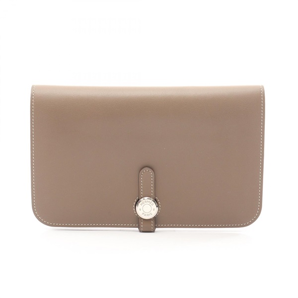 HERMES Dogon GM Bifold long Wallet Purse Swift leather Etoupe Grey SHW Used T