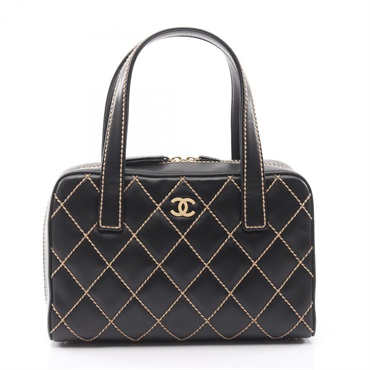 CHANEL Wild stitch Handbag A20666 leather Black Used Women GHW