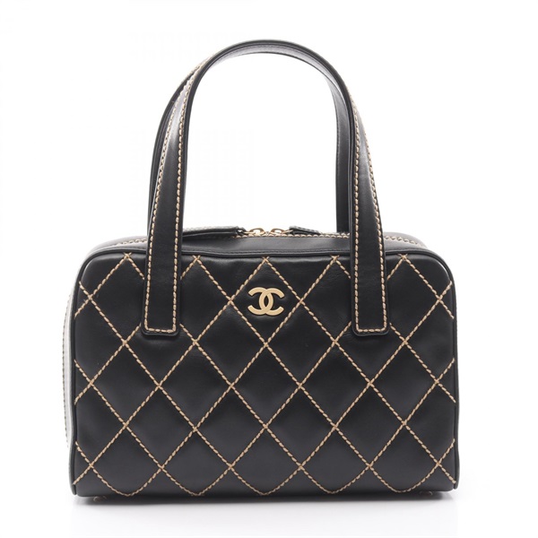 CHANEL Wild stitch Handbag A20666 leather Black Used Women GHW