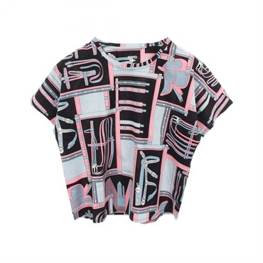 HERMES Lettres Equestres T-shirt #36 4H46340S cotton Black Multicolor Used Women