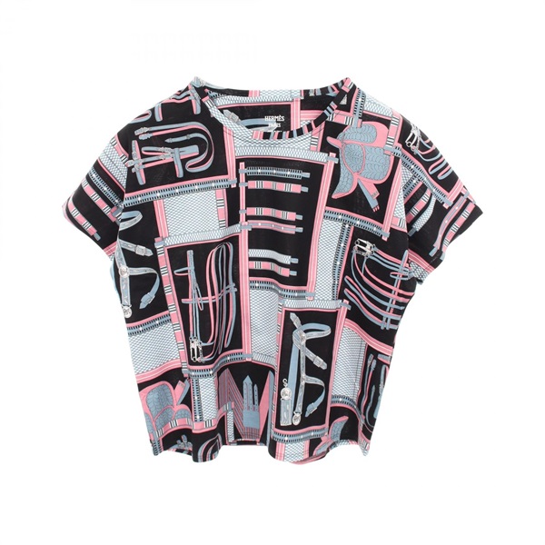 HERMES Lettres Equestres T-shirt #36 4H46340S cotton Black Multicolor Used Women