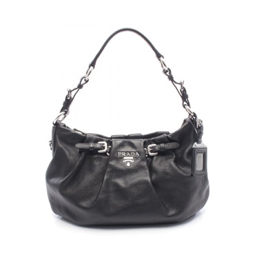 PRADA SOFT CALF Shoulder Bag BR3796 leather Black Used Women