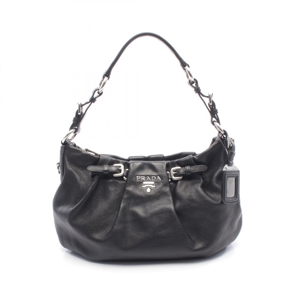 PRADA SOFT CALF Shoulder Bag BR3796 leather Black Used Women