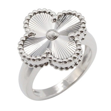 Van Cleef & Arpels Vintage Alhambra Guilloche Ring 18KWG Women US size #4 #47