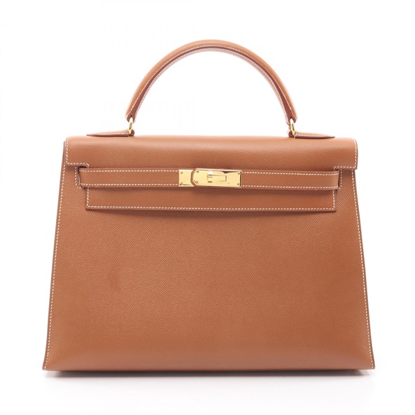 HERMES Kelly 32 Shoudler Handbag Courchevel leather Brown Gold GHW Used Women A