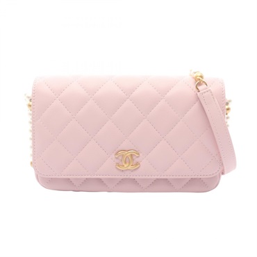 CHANEL Matelasse Pearl chain crossbody Shoulder Bag Lambskin Pink GHW Used Women