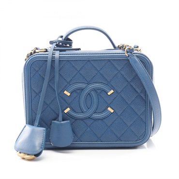 CHANEL CC Figley Vanity shoulder crossbody Bag A93343 Calfskin leather Blue GHW