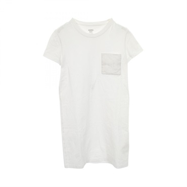 HERMES Mosaic Dress Embroidered Pockets 3E4509DL cotton White Used Women #34