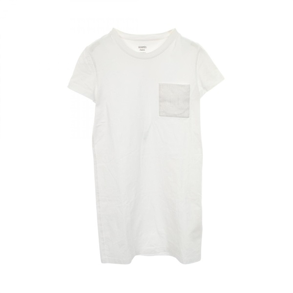 HERMES Mosaic Dress Embroidered Pockets 3E4509DL cotton White Used Women #34