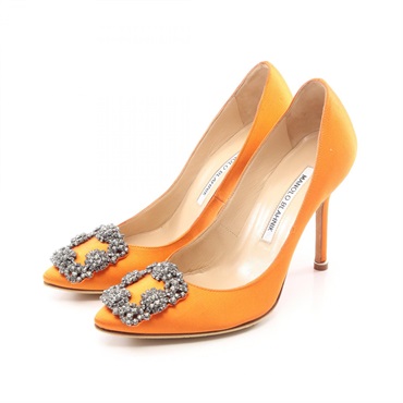 MANOLO BLAHNIK HANGISI Stiletto heeled Pumps Shoes #35 Fabric Orange Used Women