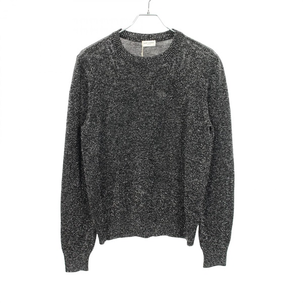 SAINT LAURENT PARIS Crew neck Lame knit 543489 wool Nylon Black Silver #L Used Women