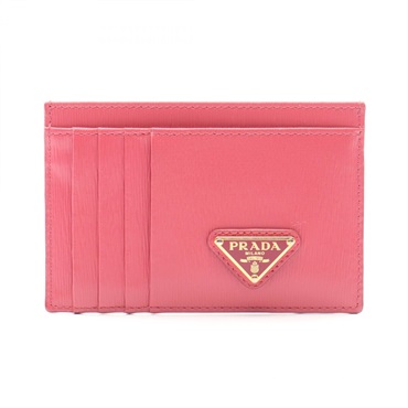 PRADA Triangle Logo Card Case Saffiano leather Pink Used Women