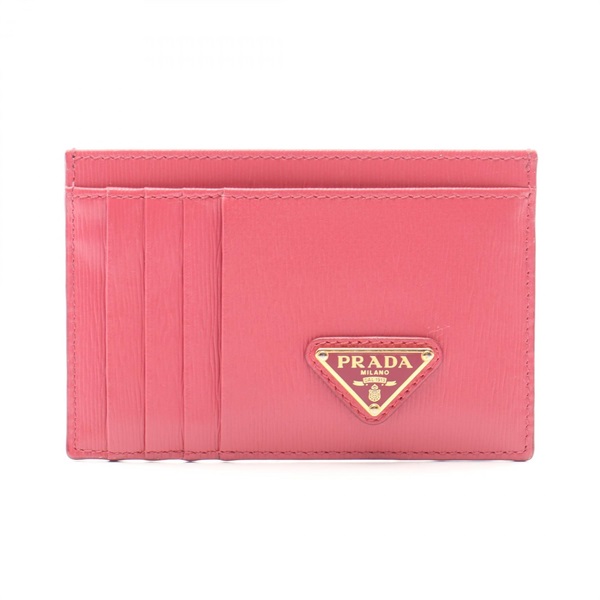 PRADA Triangle Logo Card Case Saffiano leather Pink Used Women