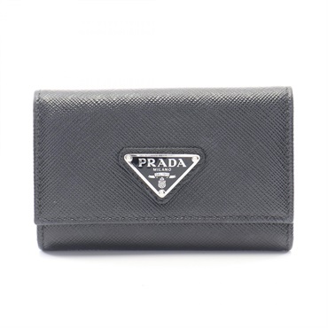 PRADA SAFFIANO TRIANGLE 4-row key holder 1PG004 Saffiano leather Black Used
