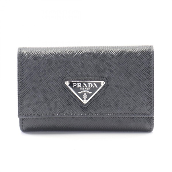 PRADA SAFFIANO TRIANGLE 4-row key holder 1PG004 Saffiano leather Black Used