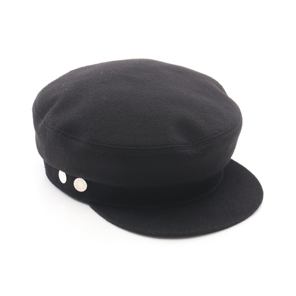 HERMES Deauville Casquette Hat Cap 55cm cashmere Black Used Women