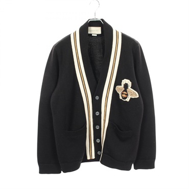 GUCCI BEE Patch Cardigan Sweater 456883 wool Black Used mens size L