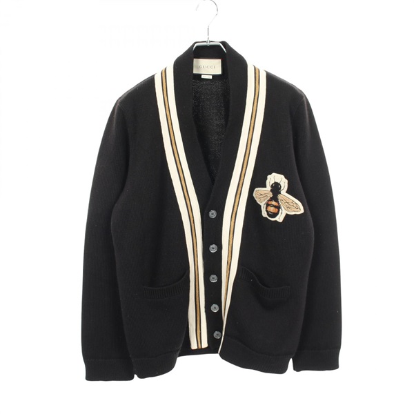 GUCCI BEE Patch Cardigan Sweater 456883 wool Black Used mens size L