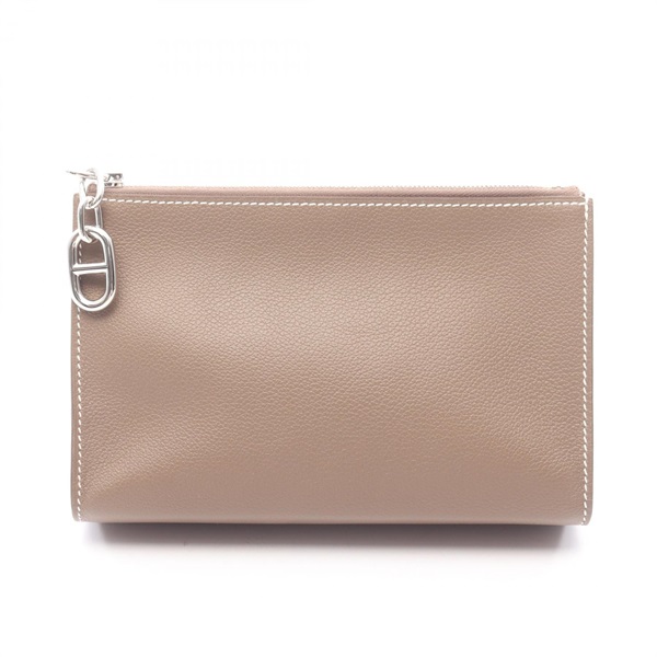 HERMES Zipengo PM PM Chaine d'Ancre Pouch Case Evercolor leather Gray SHW Used K