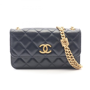CHANEL Matelasse Phone Pouch Chain Shoulder Crossbody Bag leather Navy GHW Used