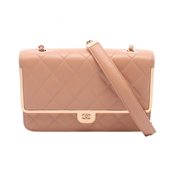 CHANEL Matelasse Chain Shoulder Crossbody Bag Lamb leather Pink Used Women CC