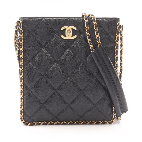 CHANEL Small Shopping Matelasse Chain Totet Crossbody Bag AS3470 leather BK Used