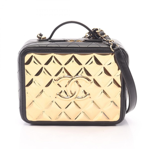 CHANEL Matelasse Vanity Chain Shoulder Crossbody Bag Lamb leather Black GHW Used