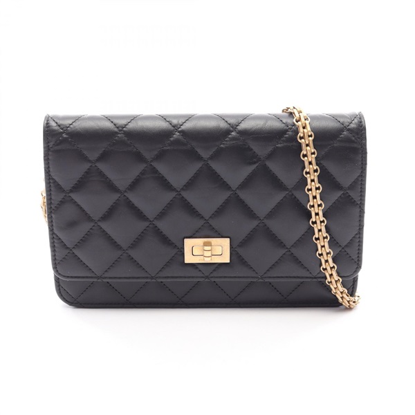 CHANEL 2.55 Matelasse Chain Shoulder Crossbody Bag Calf leather Black GHW Used
