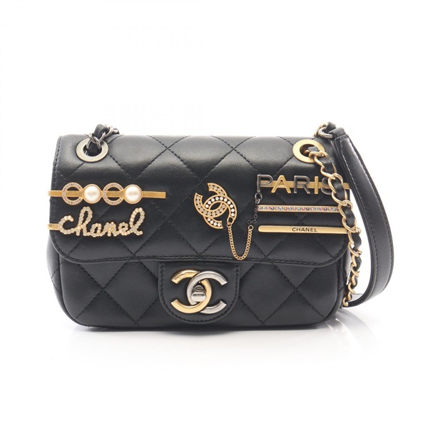 CHANEL Matelasse Combination HW Chain Shoulder Bag AS2978 leather Black Used CC