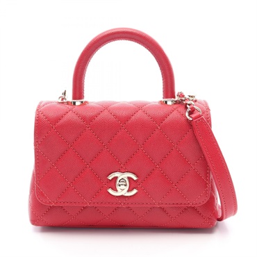 CHANEL Coco Top Handle XXS Chain Shoulder Crossbody Handbag AS2215 leather Red