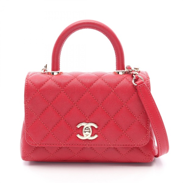 CHANEL Coco Top Handle XXS Chain Shoulder Crossbody Handbag AS2215 leather Red