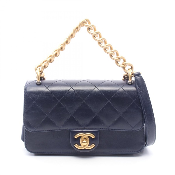 CHANEL Matelasse Chain Shoulder Handbag leather Navy GHW Used Women Coco CC