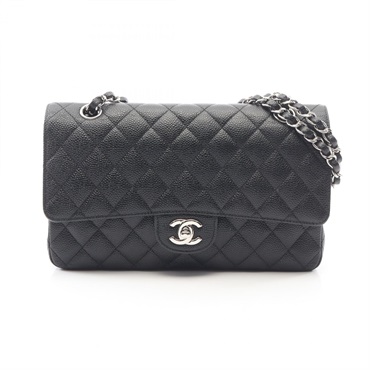 CHANEL Matelasse Double Flap Chain Shoulder Handbag leather Black SHW Used CC
