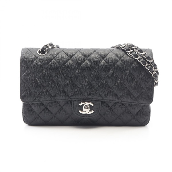 CHANEL Matelasse Double Flap Chain Shoulder Handbag leather Black SHW Used CC