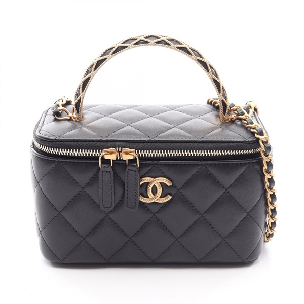 CHANEL Matelasse Vanity Crossbody Shoulder Handbag Lamb leather Black GHW Used