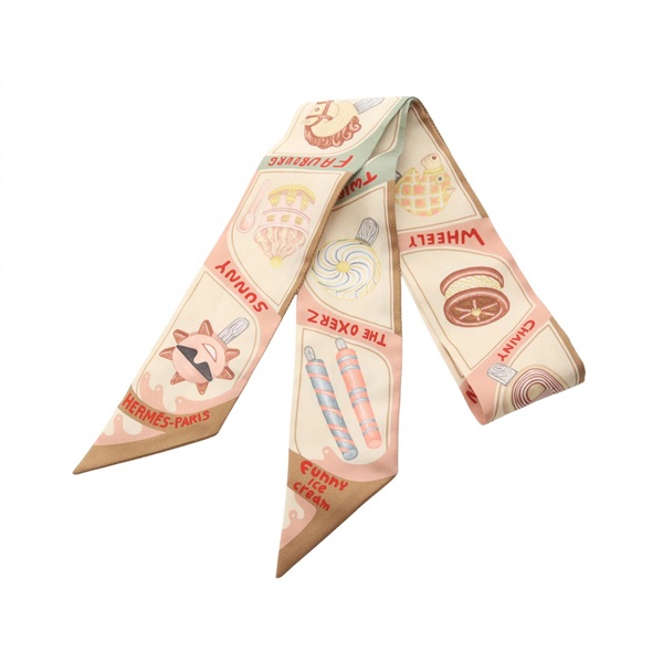 HERMES Twilly Funny Ice Cream Ribbon Scarf silk Beige Multicolor Used Women