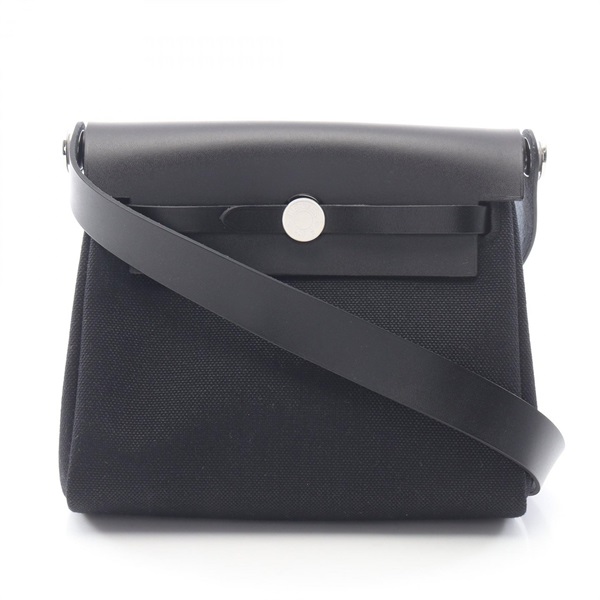 HERMES Herbag Zip Mini Shoulder Crossbody Bag canvas leather Black SHW K