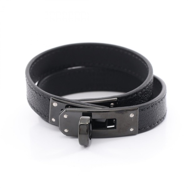 HERMES Kelly Double Tour Bracelet 010680CH Chevre Chamkila leather Black Used