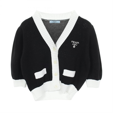 PRADA Logo embroidered knit cardigan P25I04 cotton Black White #40 Used Women