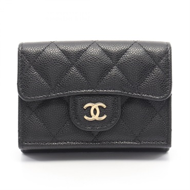 CHANEL Classic Small Flap Matelasse Tri-fold wallet AP0230 Calfskin GHW Blk Used