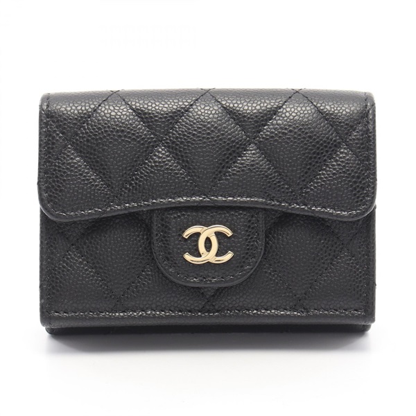 CHANEL Classic Small Flap Matelasse Tri-fold wallet AP0230 Calfskin GHW Blk Used