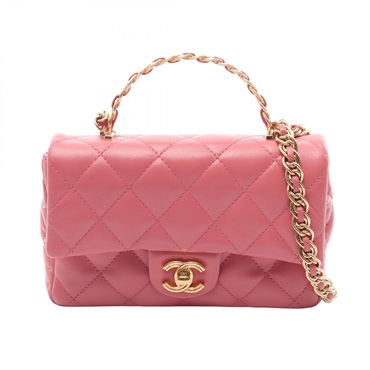 CHANEL Matelasse Small Top Handle Crossbody Shoulder Handbag Leather Pink Used