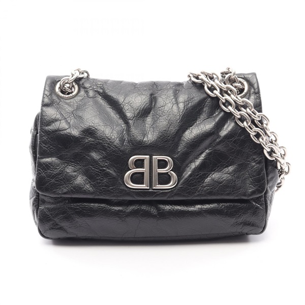 BALENCIAGA MONACO Chain Shoulder Bag leather Black Used Women